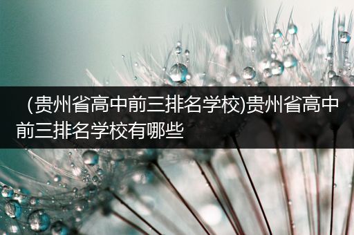 （贵州省高中前三排名学校)贵州省高中前三排名学校有哪些
