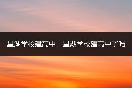 星湖学校建高中，星湖学校建高中了吗